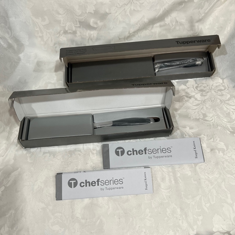 NEW (NIB)Tupperware Chef Series Carving Knife & Fork Set, Forged Stainless Steel - Picture 2 of 13